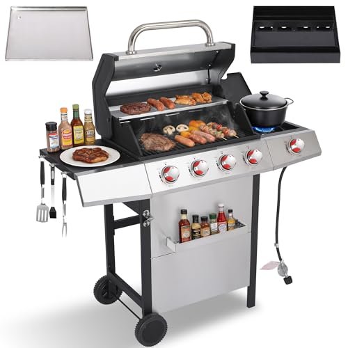 LMNOCHM Gas and Charcoal Grill Combo with Side Burner.