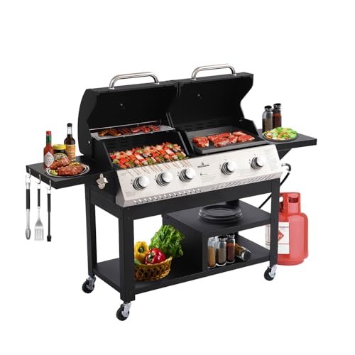 5-Burner Propane Gas Grill and Griddle Combo, Outdoor BBQ