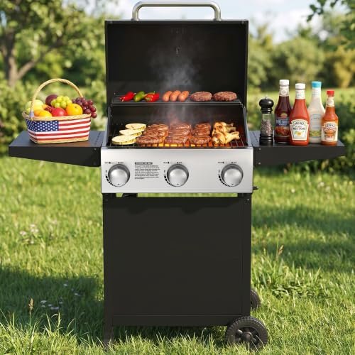 Veralune 3 Burner Gas Grill, Outdoor Propane with Wheels