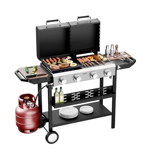 ROVSUN 2-in-1 Standing 4 Burner Propane Gas Grill Combo.