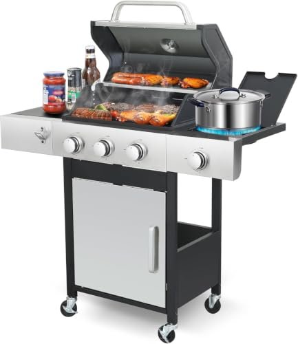 GRILL DEPOTS 3-Burner Propane Gas Grill with Side Burner.
