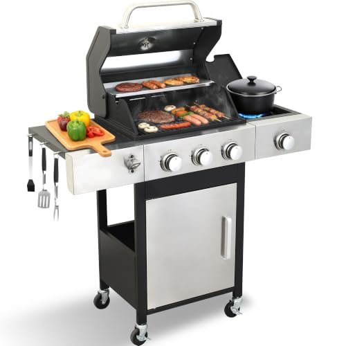 LMNOCHM 3-Burner Propane Gas Grill with Side Burner, 39,000...