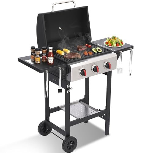 IdeaMaxx 3-Burner Propane Gas Grill with Cast Iron.