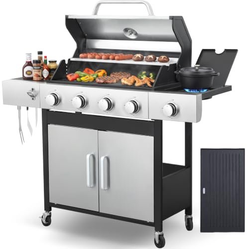 ideamaxx 4-Burner Propane Gas Grill Griddle Combo with Side...