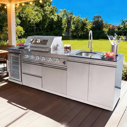 98-Inch Outdoor Kitchen Island with 4-Burner Propane Grill,...