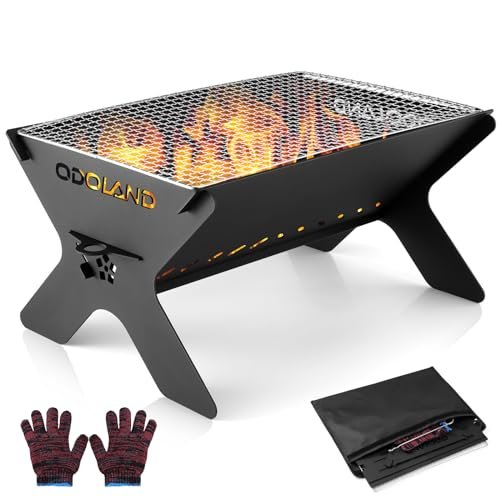 Odoland Camping Campfire Grill, Portable Folding Charcoal...