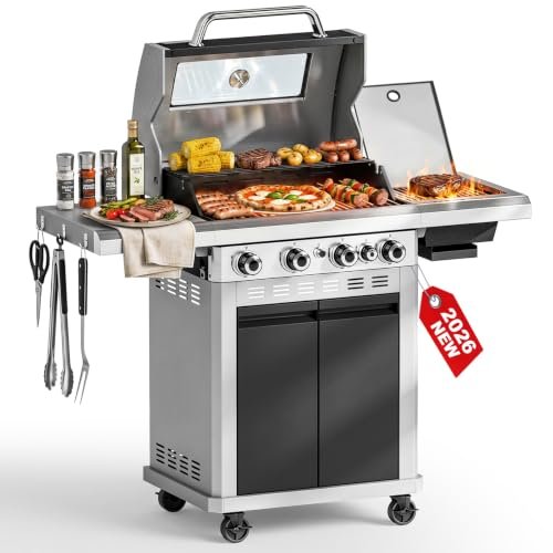 4 Burner Propane Gas Grill with Infrared Side Burner