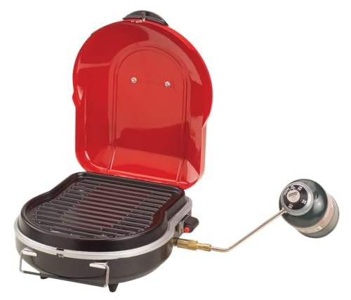 Coleman Fold 'N Go Portable Propane Grill, 6,000-BTU, red.