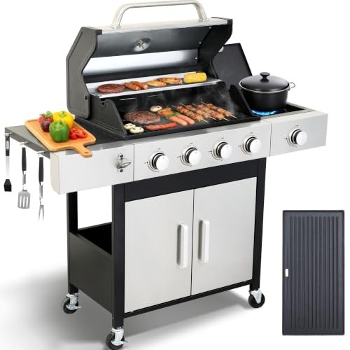 LMNOCHM 4-Burner Propane Gas Grill and Griddle Combo