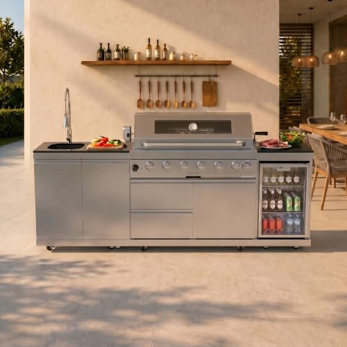 96-Inch Outdoor Kitchen Island, 6-Burner Propane BBQ Grill
