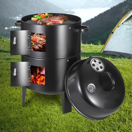 Vertical 17 Inch Charcoal Smoker Grill with multi-layer.