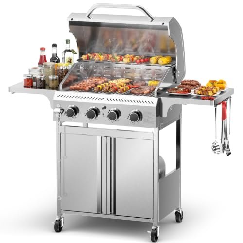 Electactic 4-Burner Propane Gas Grill, 34000 BTU Stainless...