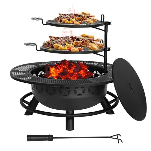 Hykolity 35 Inch Fire Pit with 2 Cooking Grates