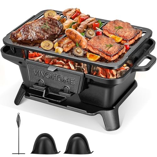 VIVOHOME Rectangle Cast Iron Charcoal Grill with...