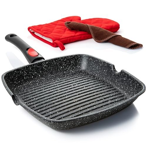 Moss & Stone Grill Pan for Indoor Cooking, 11-inch Square